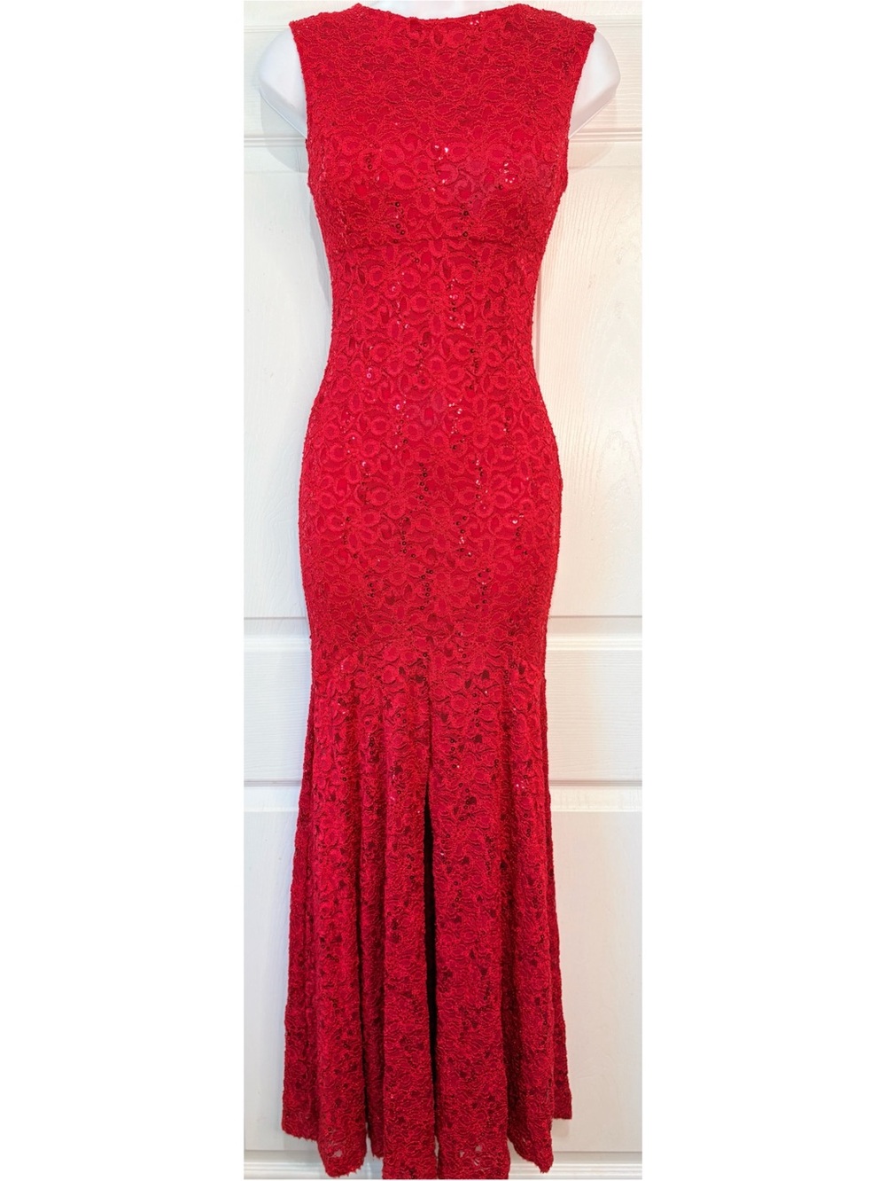 Vintage Fiesta Red Stretch Lace Sequin Formal Mermaid Gown Dress Size XS